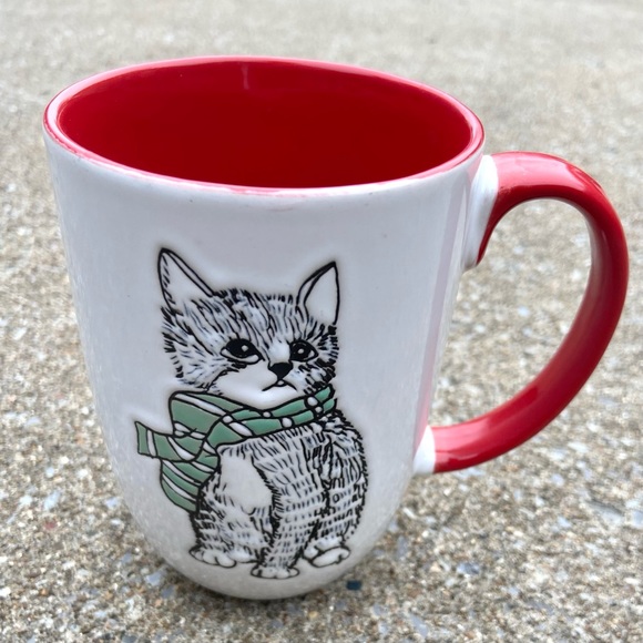Ceramic Cat Scarf Mug Relief Carving Kitty Christmas Coffee Cup - Picture 3 of 5